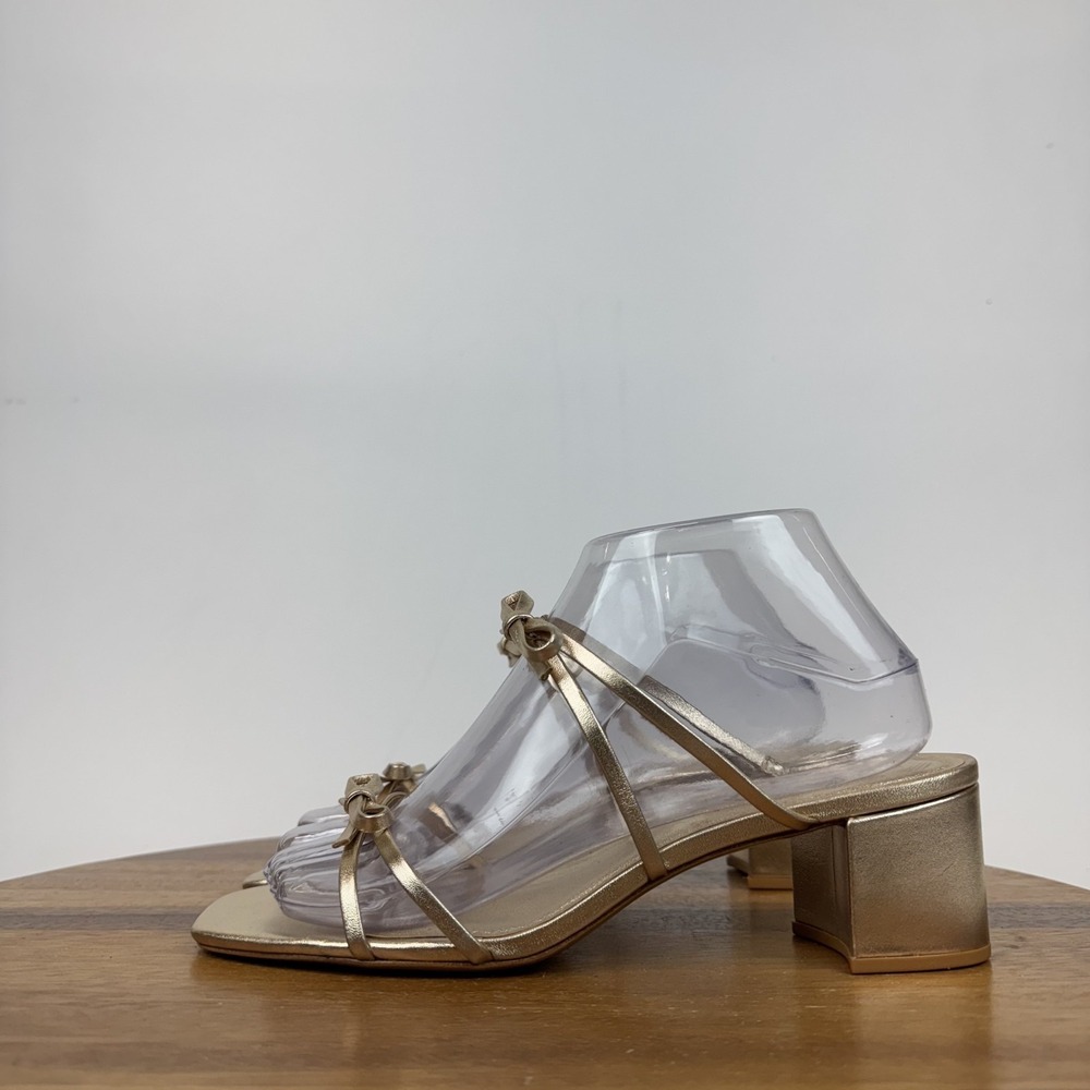New Womens Reformation Elodie Metallic Gold Strappy Bow Slide Sandals Size 8 M - Picture 5 of 7
